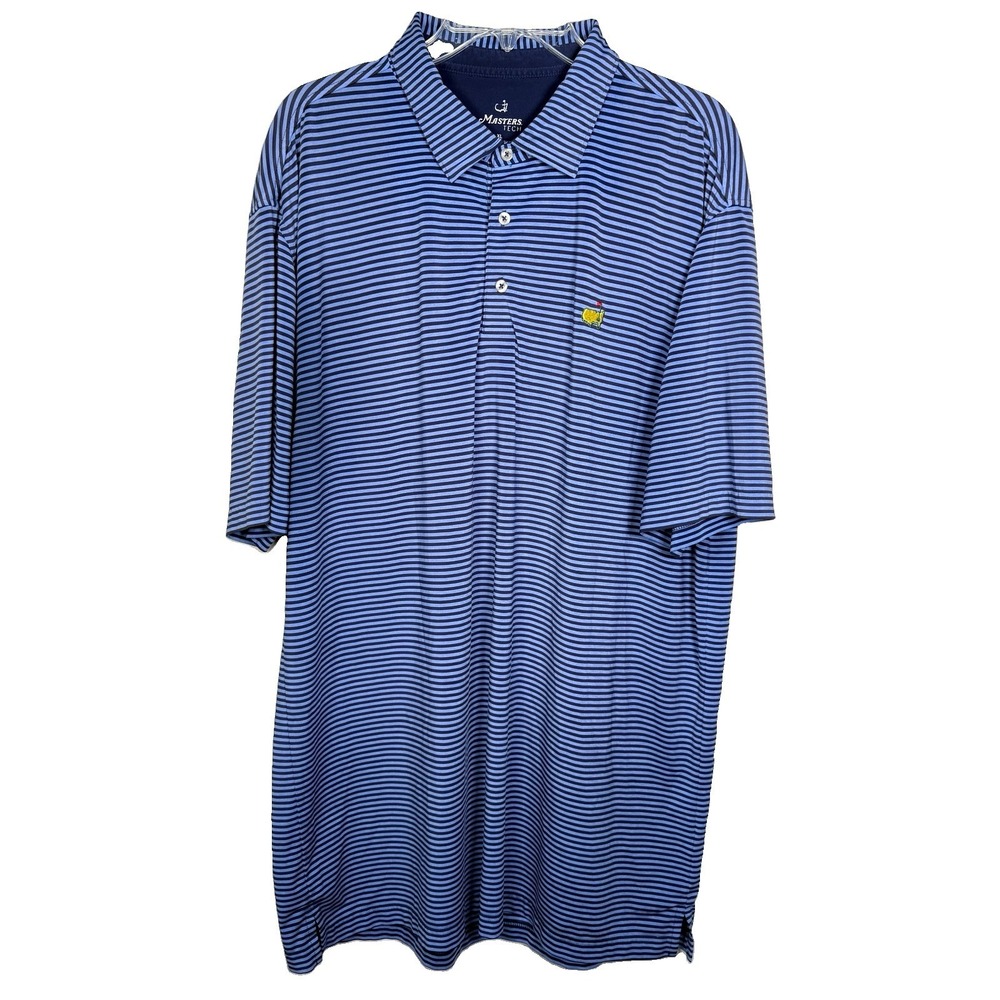 Masters Tech Golf Polo Shirt Mens XL Blue Striped Performance Augusta Stretch